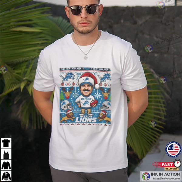 Detroit Lions And Dan Campbell Christmas NFL Holiday T-shirt