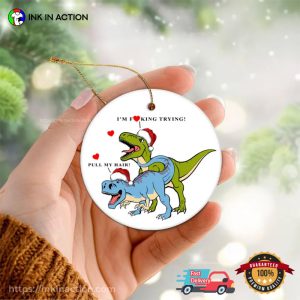 Dinosaur Couple Funny Christmas Ornament