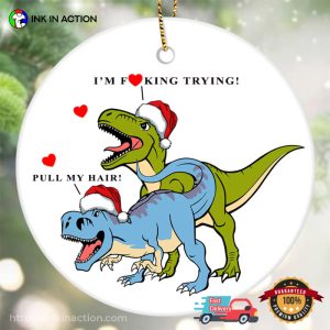 Dinosaur Couple Funny Christmas Ornament