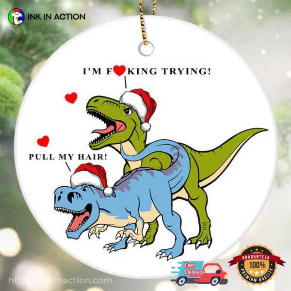 Dinosaur Couple Funny Christmas Ornament