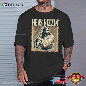 He Is Rizzin’ Jesus Playing Baseball Funny Shirt