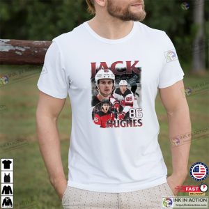 Jack Hughes Ice Hockey America New Jersey Devils 90s Style T-shirt