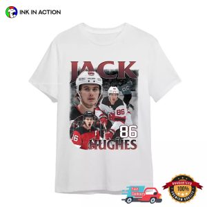 Jack Hughes Ice Hockey America New Jersey Devils 90s Style T shirt 3