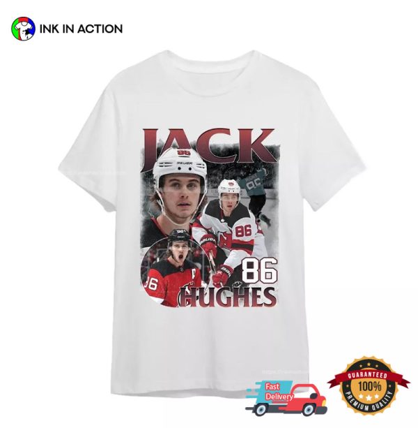 Jack Hughes Ice Hockey America New Jersey Devils 90s Style T-shirt