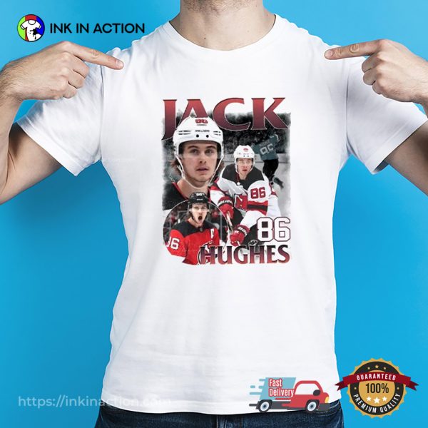 Jack Hughes Ice Hockey America New Jersey Devils 90s Style T-shirt