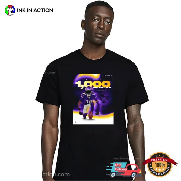 Justin Jefferson Vikings Five Seasons 1000 Yard Season Shirt