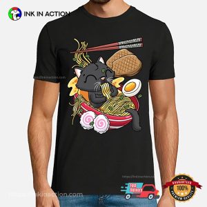 Kawaii Black Cat Ramen Noodles Anime T shirt 3