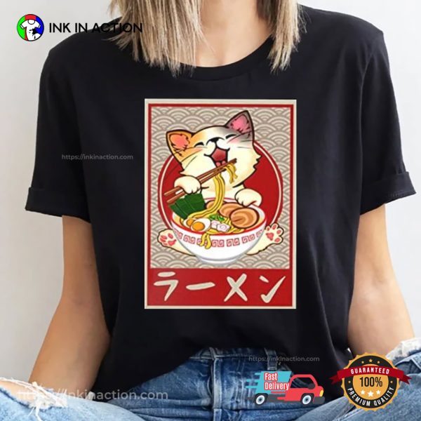 Kawaii Cat Ramen Anime Vintage Japanese T-shirt