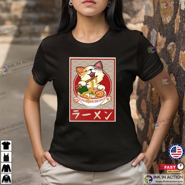 Kawaii Cat Ramen Anime Vintage Japanese T-shirt