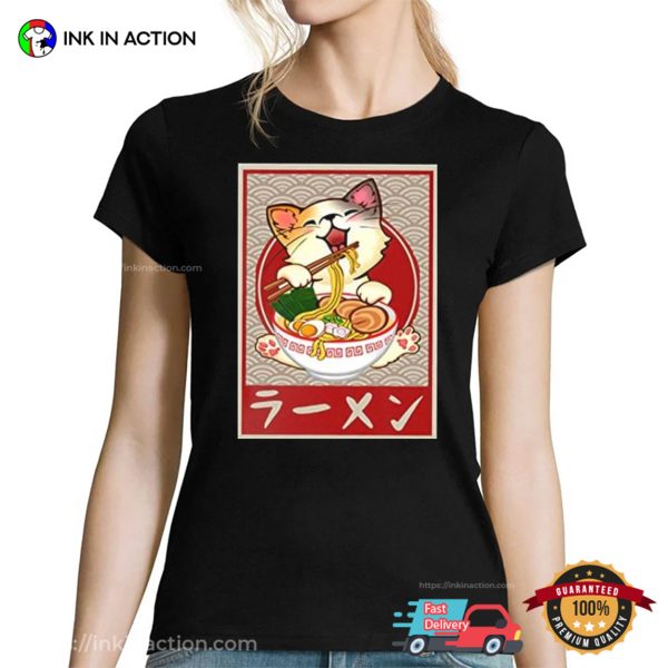 Kawaii Cat Ramen Anime Vintage Japanese T-shirt