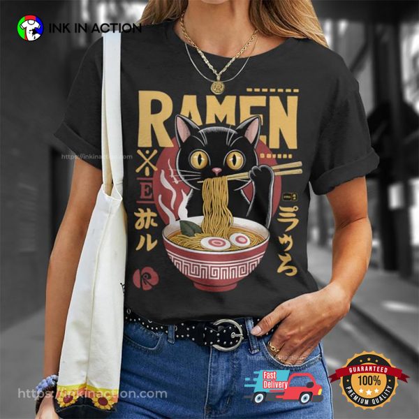 Kawaii Cat Ramen Noodle Japanese Anime Shirt