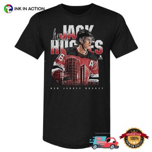 New Jersey Hockey Jack Hughes Retro Signature T shirt 3