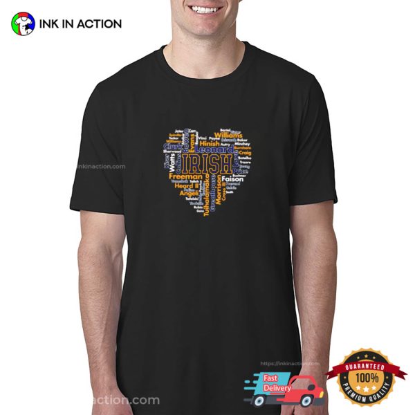 Notre Dame Fighting Irish Football Heart Of Player Names Shirt