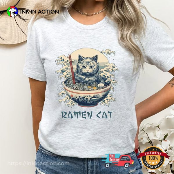 Ramen Cat Japanese Wave Comfort Colors Shirt