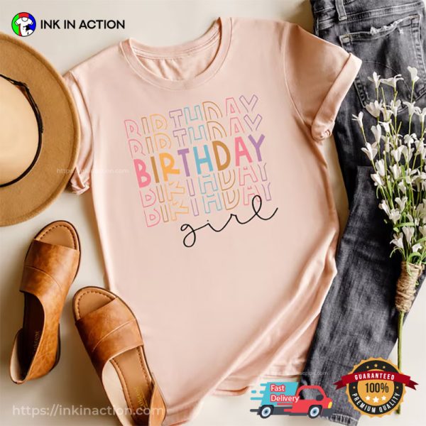 Birthday Party Girl Colorful Letters For Girl Shirt