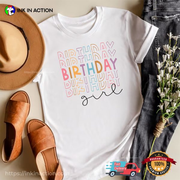 Birthday Party Girl Colorful Letters For Girl Shirt