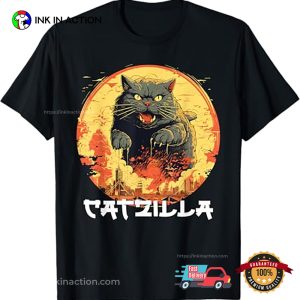 Catzilla Japanese Sunset Funny Cat Parody T Shirt 3