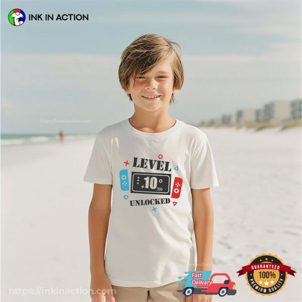 Level 10 Unlocked Gamer Kids 10th Birthday Shirt