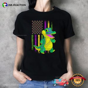 Mardi Gras Alligator and Flag T shirt 3