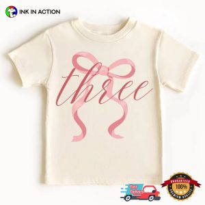 Pink Coquette Bow Third Birthday Matching Tee 3