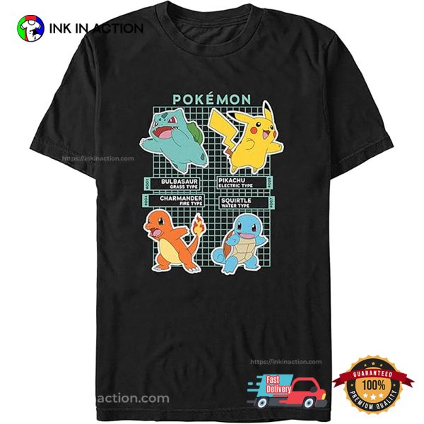 Pokemon Starters Grid Pokedex T-Shirt