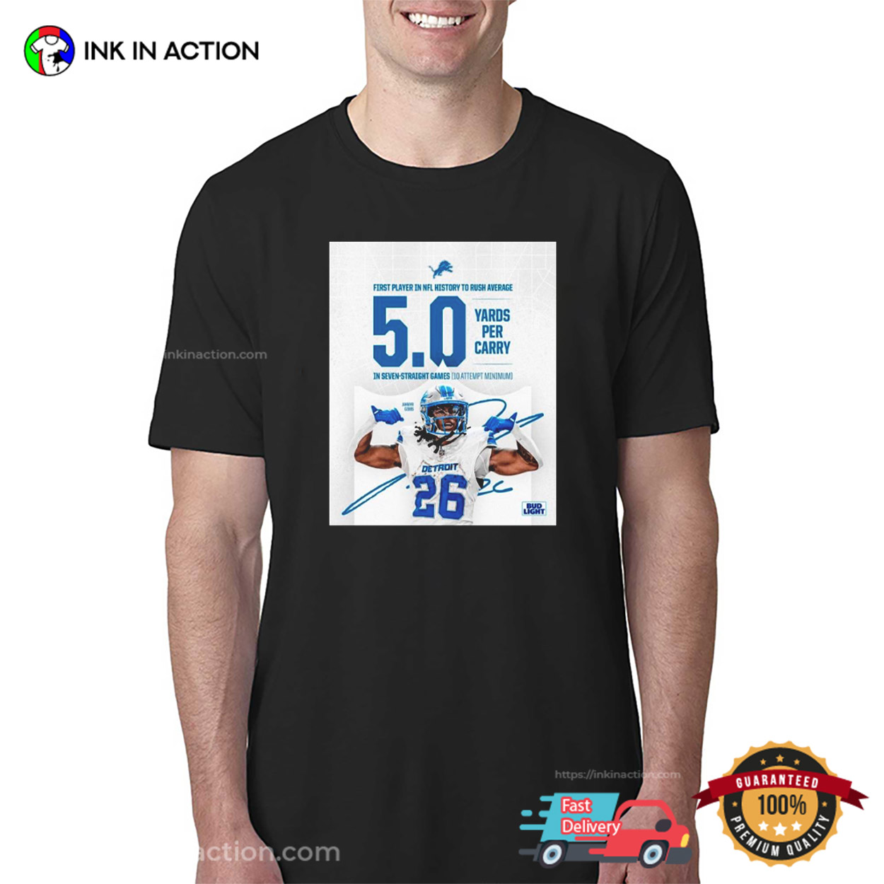 Detroit Lions Jahmyr Gibbs 5.0 Yards Per Carry Shirt Detroit Lions Jahmyr Gibbs 5.0 Yards Per Carry Shirt