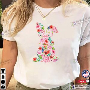 Floral Easter Bunny, happy easter T shirt 3