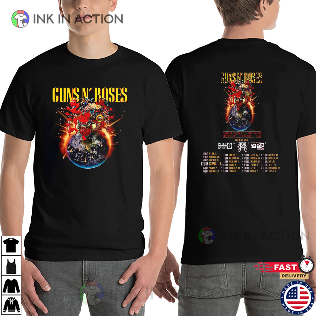 Guns N' Roses Tour 2025 Schedules 2 Sided T-shirt - Print