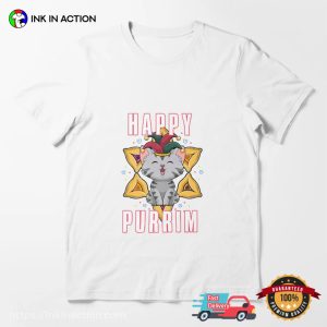 Happy Purim Jewish Cat Hebrew T shirt 2