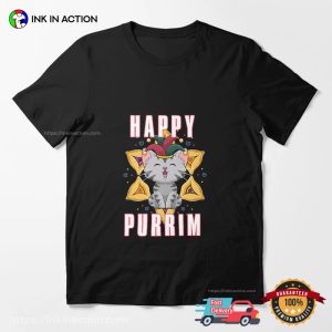 Happy Purim Jewish Cat Hebrew T shirt 3