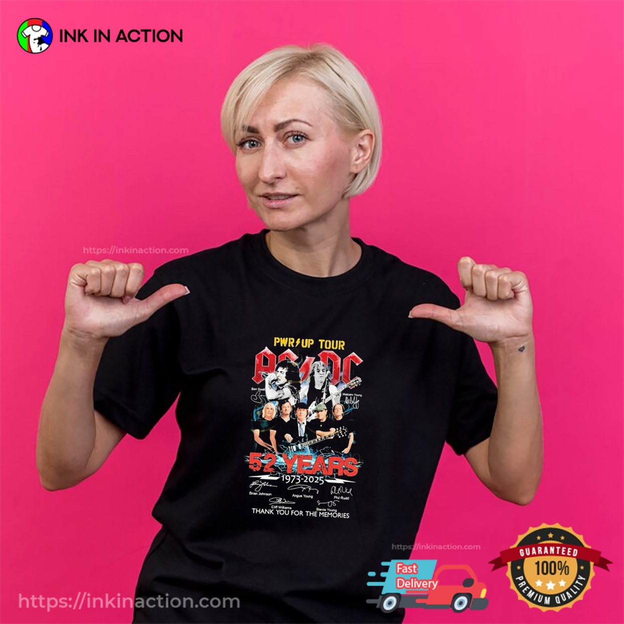 Pwr Up Tour ACDC 52 Years Anniversary Signatures T-shirt Pwr Up Tour ACDC 52 Years Anniversary Signatures T-shirt