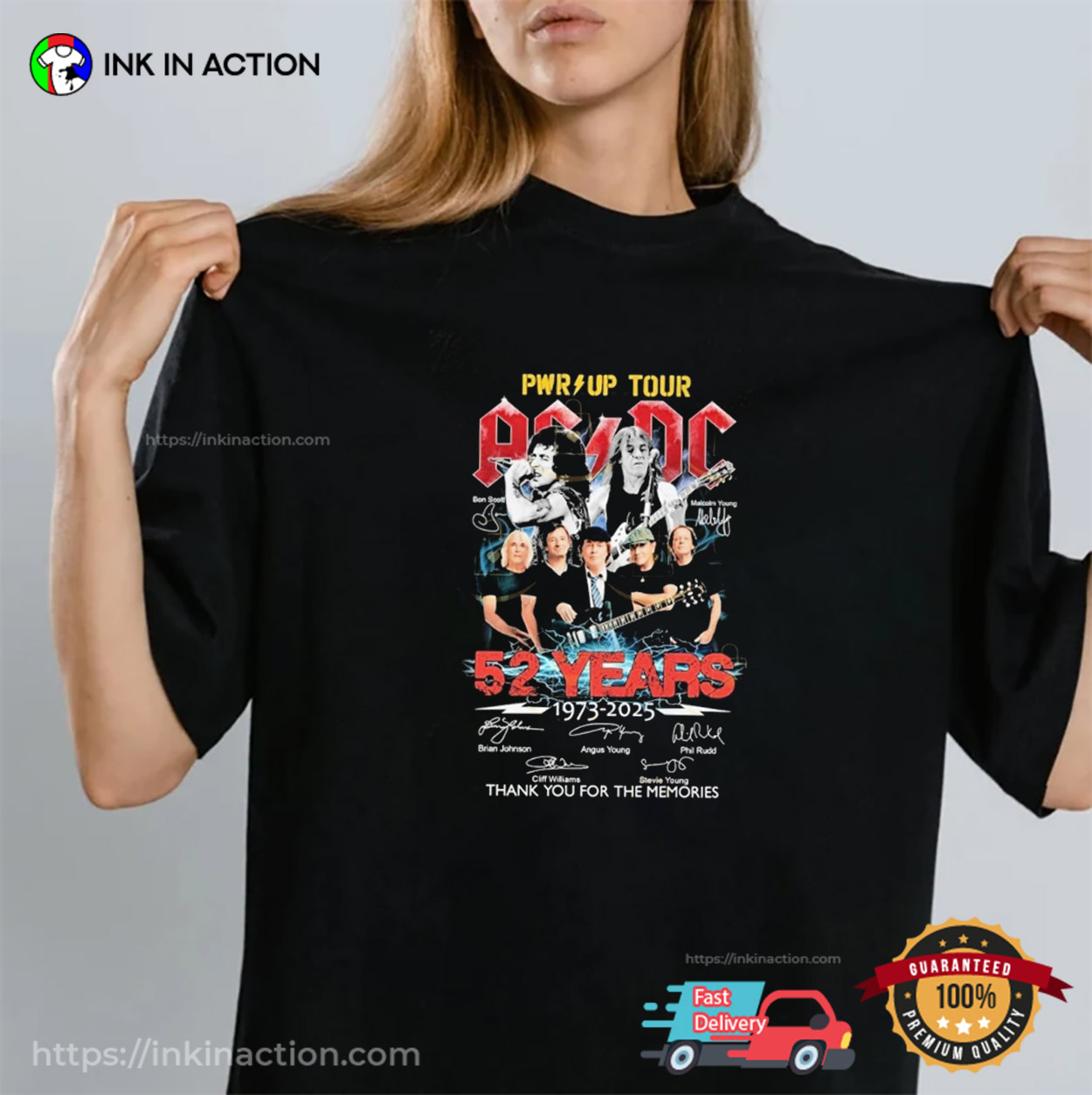 Pwr Up Tour ACDC 52 Years Anniversary Signatures T-shirt Pwr Up Tour ACDC 52 Years Anniversary Signatures T-shirt