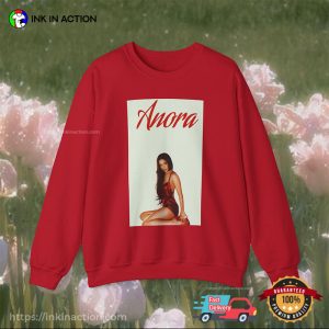 Anora Movie Mikey Madison Slay In red satin slip dress Shirt 3