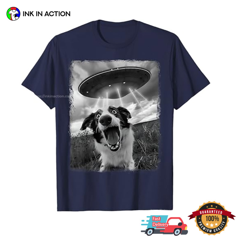 Australian Shepherd Dog UFO Alien Selfie T-shirt Australian Shepherd Dog UFO Alien Selfie T-shirt