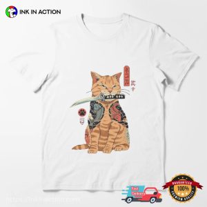 Japan Cat Samurai Art Unisex T shirt 2