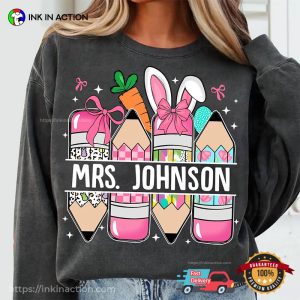Personalized Easter Pencil Bow Tie Teacher Shirt 2