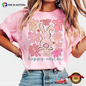 Retro Floral Boho Easter Bunny Comfort Color Tee 3