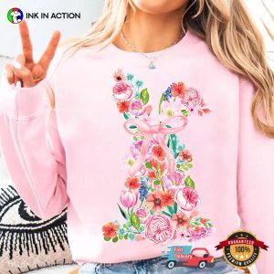 Easter Flowers Floral Bunny  Holiday Shirt