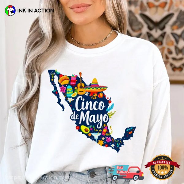 Cinco De Mayo Mexico Map Vintage T-shirt