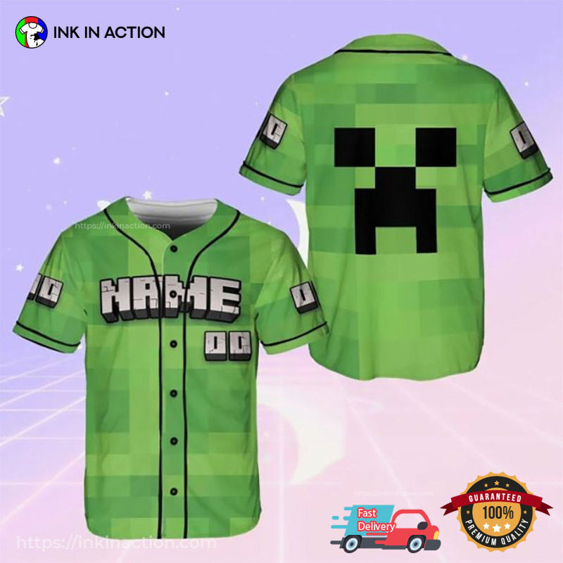 Customized Minecraft Creepers Pixel Kids Baseball Jersey Customized Minecraft Creepers Pixel Kids Baseball Jersey