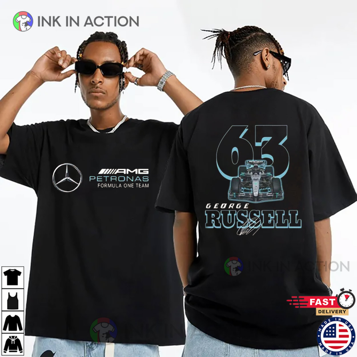 George Russell Formula One F1 2 Sided T-Shirt George Russell Formula One F1 2 Sided T-Shirt