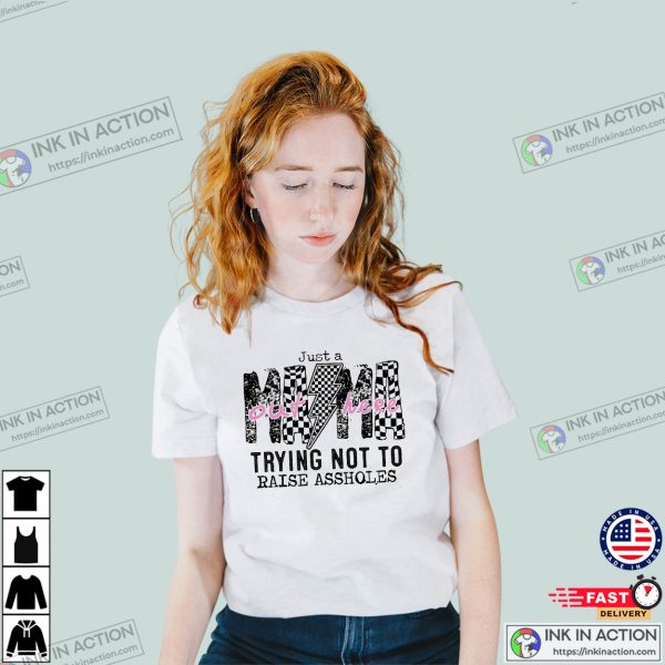 Just A Mom Out Here Groovy Retro Style T-shirt