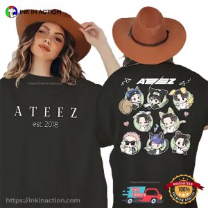 K pop Ateez Members Chibi 2 sided T shirt 1