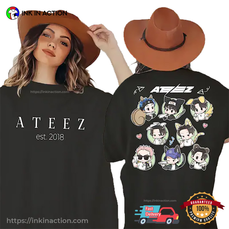 K-pop Ateez Members Chibi 2-sided T-shirt K-pop Ateez Members Chibi 2-sided T-shirt