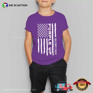 Military child Purple Up American Flag T shirt 3