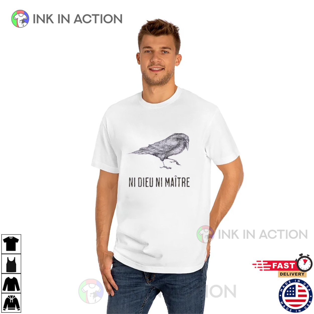 Ni Dieu Ni Maître No God No Masters Crow T-Shirt Ni Dieu Ni Maître No God No Masters Crow T-Shirt