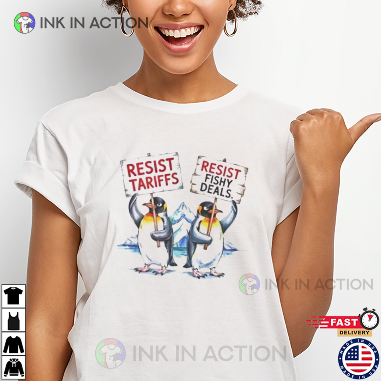 Penguin Resist Tariffs Resist Fishy Deals Funny Political T-shirt Penguin Resist Tariffs Resist Fishy Deals Funny Political T-shirt