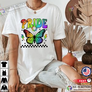 2025 Gay Pride Rainbow Butterfly Groovy Style T-shirt