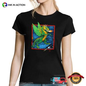 80s FIRE Breathing DRAGON Gothic Fantasy Castle T-shirt