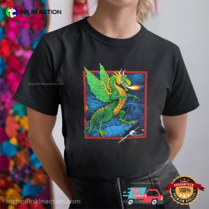80s FIRE Breathing DRAGON Gothic Fantasy Castle T-shirt